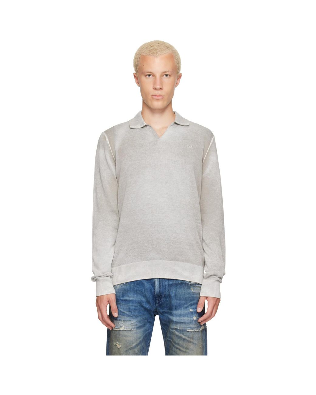 DIESEL Gray Faded Reverse Print Polo for men