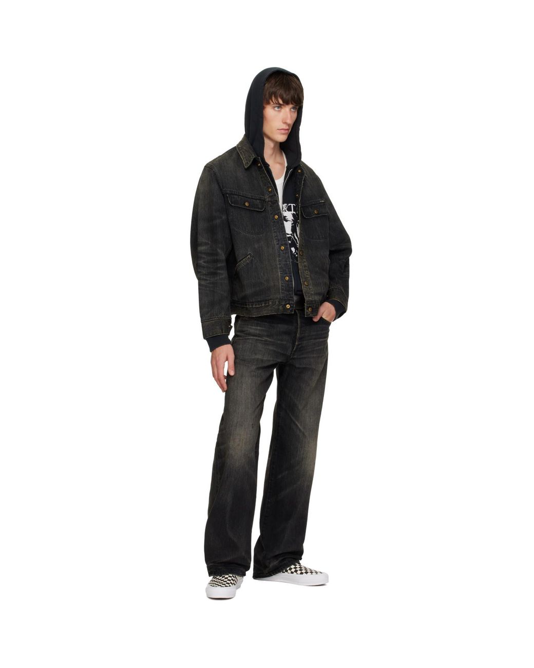 KAMIYA Black Distressed Straight Jeans for men