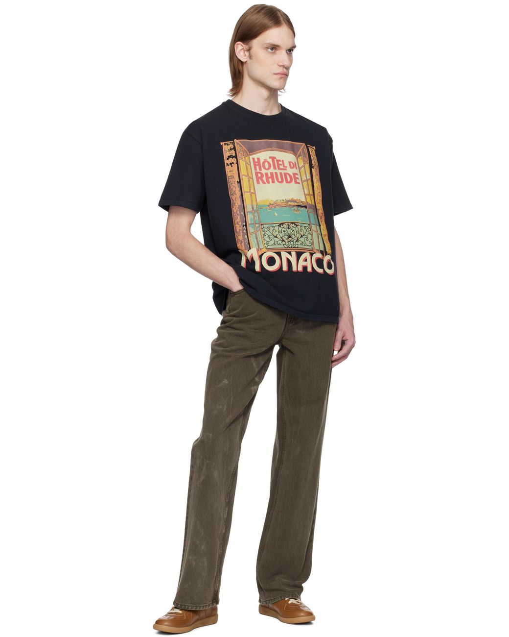★Rhude★ ブラック Hotel Di Monaco Tシャツ HOTEL DI MONACO TEE – R H U D E