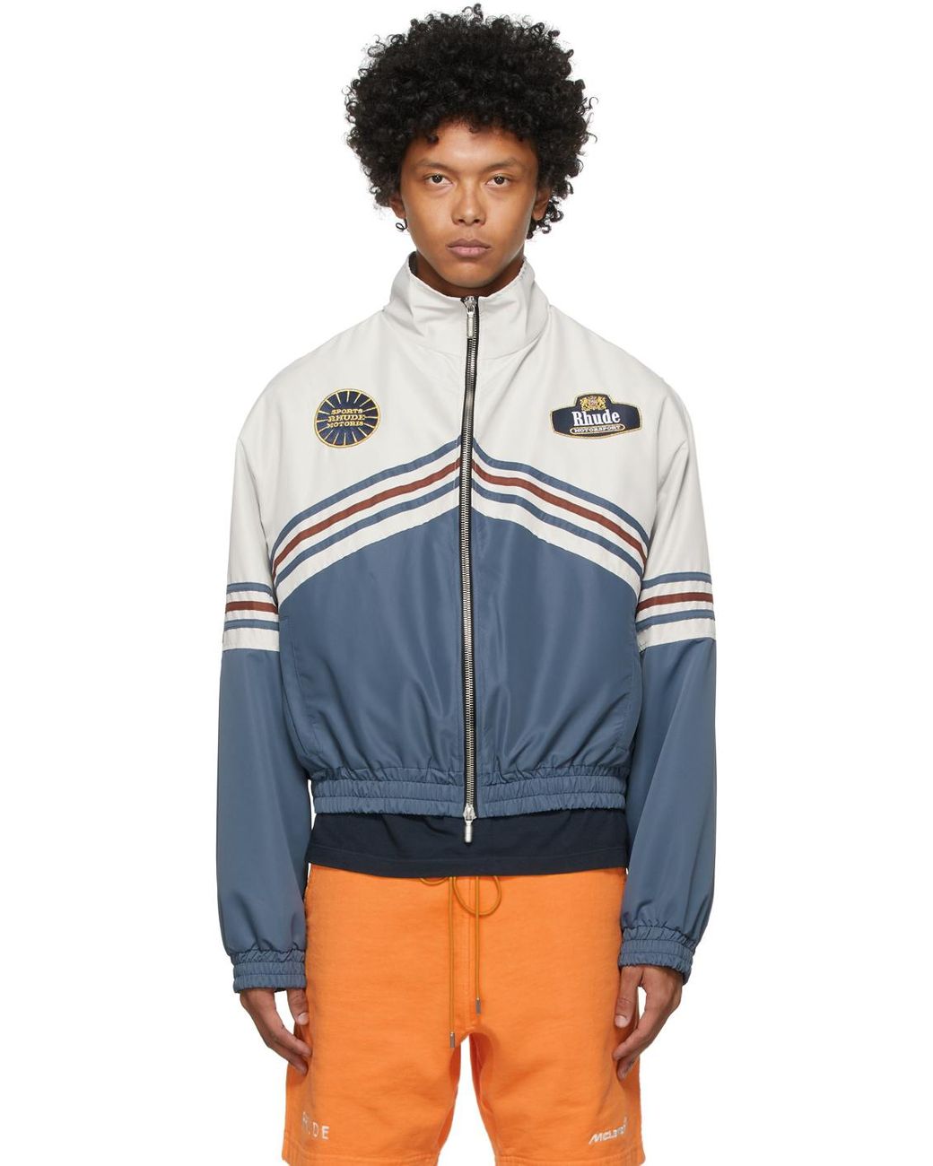 Rhude Grey & Navy Satin Monaco Jacket in Blue for Men Lyst