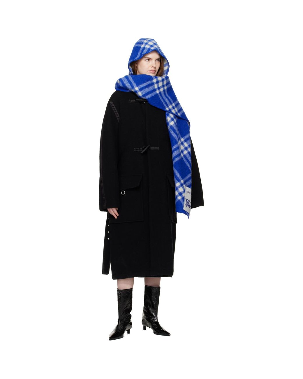 Burberry Blue Check Wool Hooded Scarf