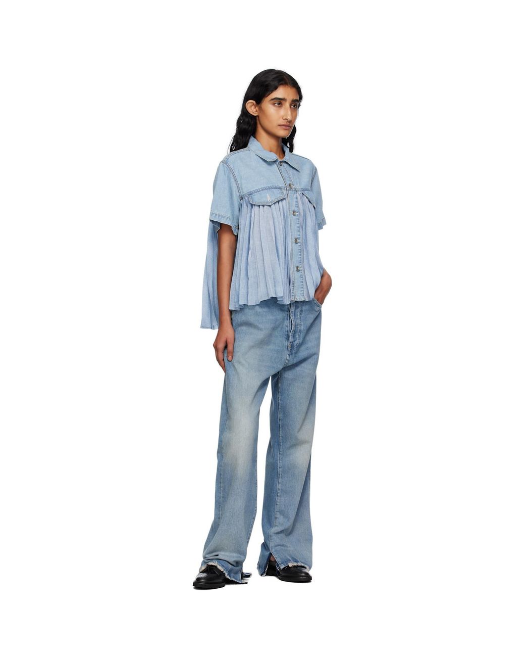 Sacai Paneled Denim Shirt in Blue | Lyst