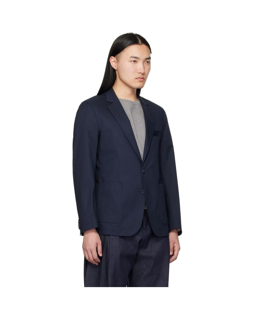 HUGO Blue Slim-Fit Stretch Cotton Blazer for men