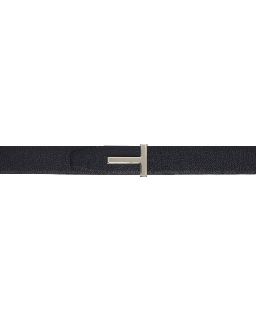 Tom Ford Black Grain Leather T Icon Reversible Belt for men