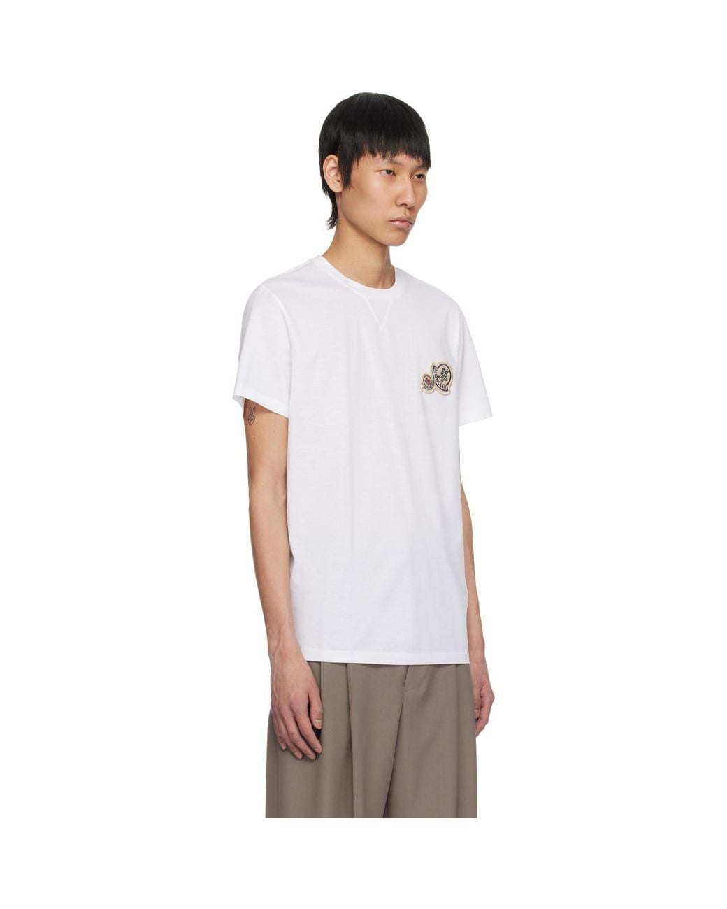 Moncler White Double Logo Patch Cotton T-Shirt for men
