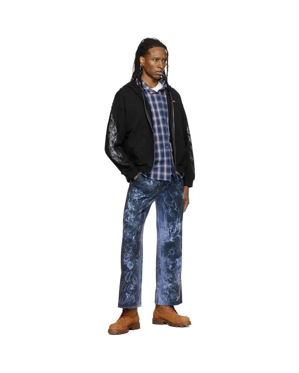 we11done Black Lace Zip-Up Hoodie for men