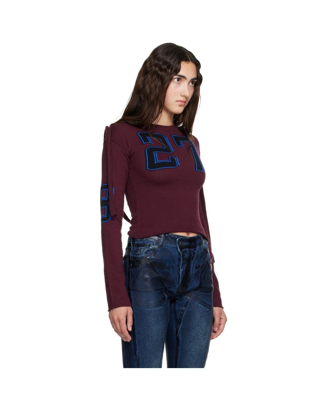 OTTOLINGER Blue Burgundy Knit Strappy Longsleeve T-Shirt