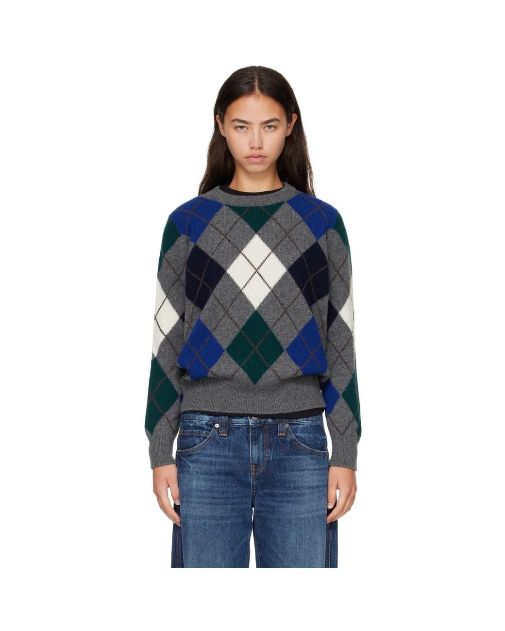 &Daughter Blue Ava Argyle Crewneck Sweater