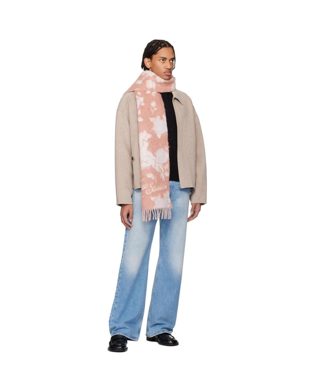 Acne Pink Fringed Wool Scarf for men