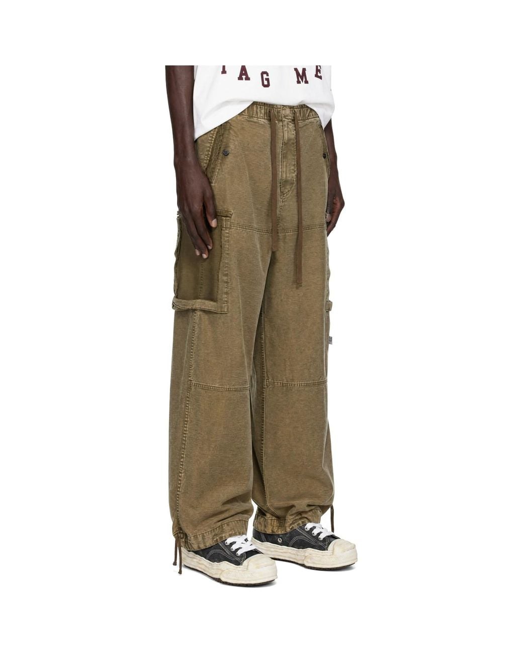 Maison Mihara Yasuhiro Green Cotton Satin Cargo Pants for men