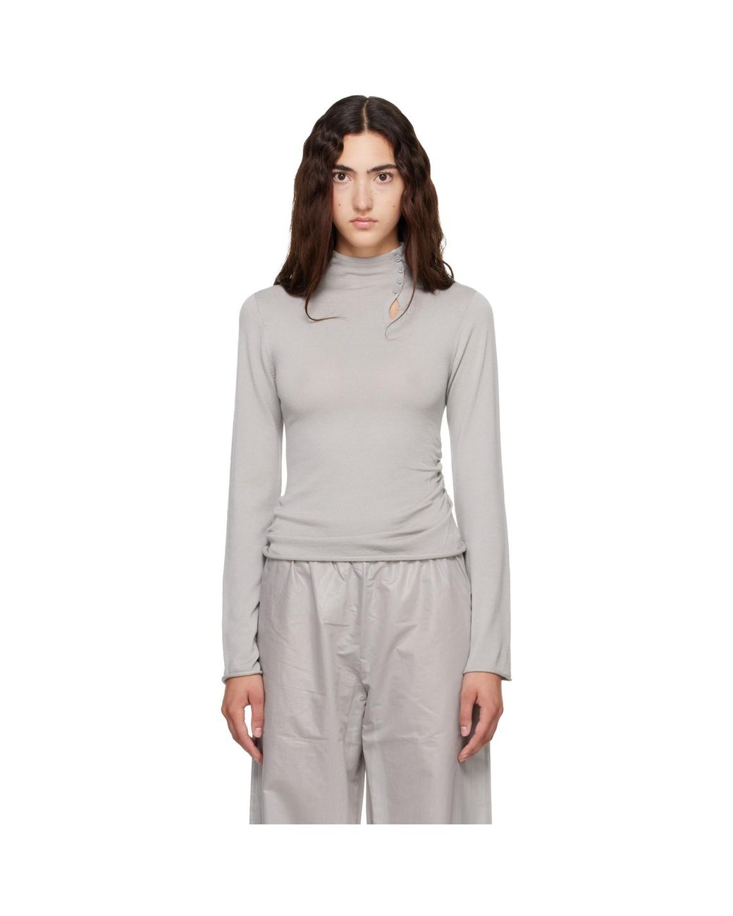 Helmut Lang Gray Button Turtleneck