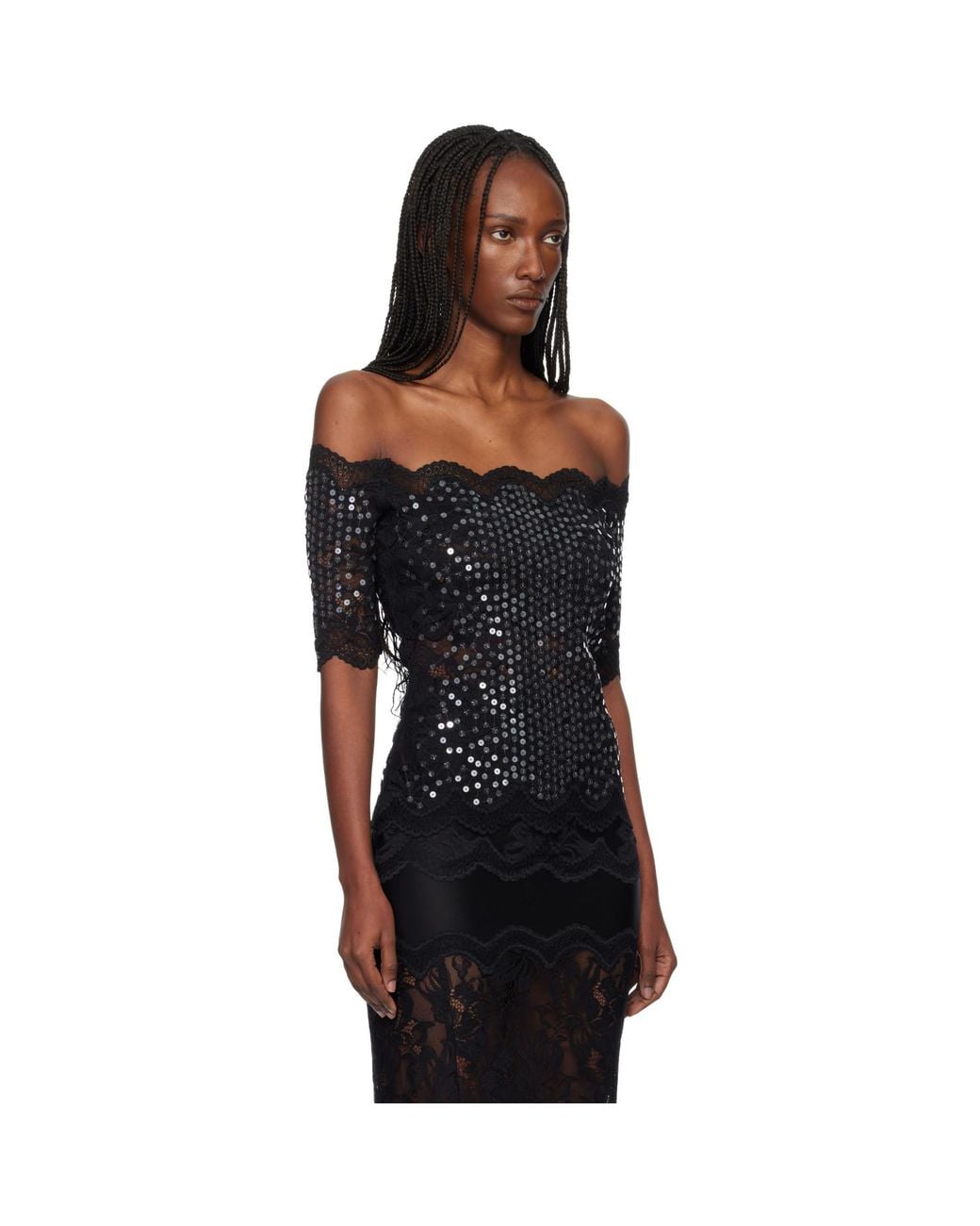 Rabanne Black Off The Shoulder Lace Top