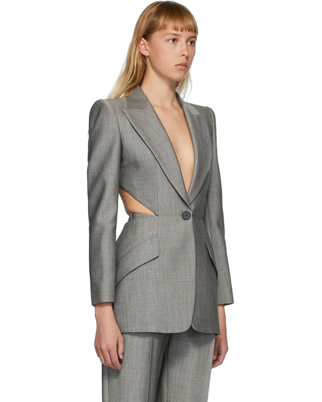 Alexander McQueen Grey Cut-out Blazer in Gray | Lyst