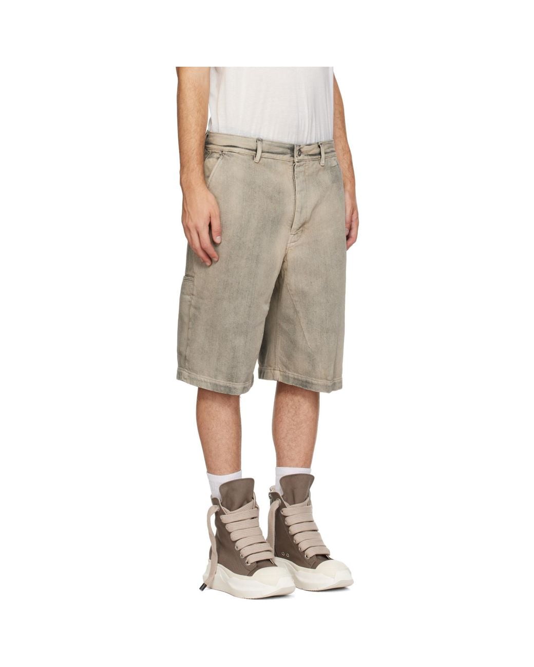 Rick Owens Natural Tower Denim Work Shorts for men