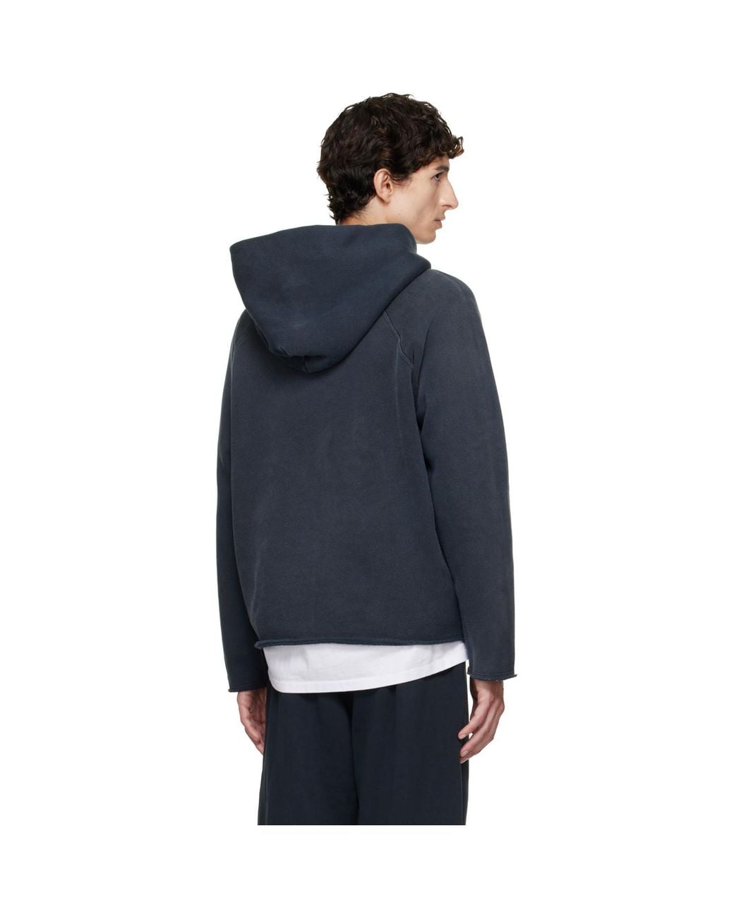 Les Tien Blue Heavyweight Raw Raglan Hoodie for men