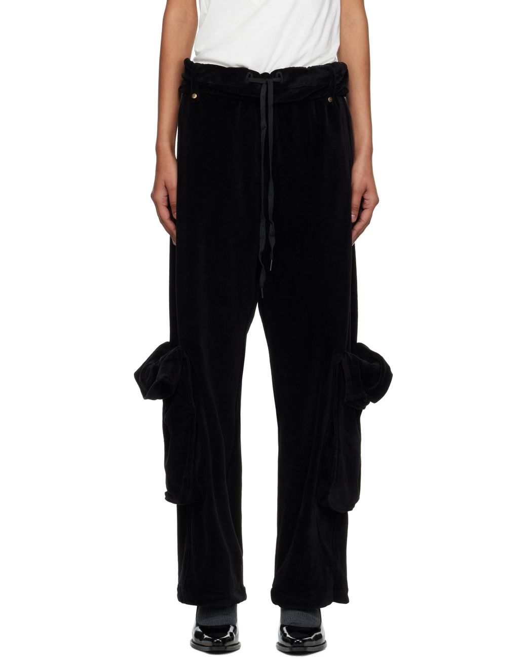 パンツ open yy ROLLED WAIST VELOUR CARGO PANTS OPEN YY Rolled Waist Velour Cargo Pants in Black | Lyst