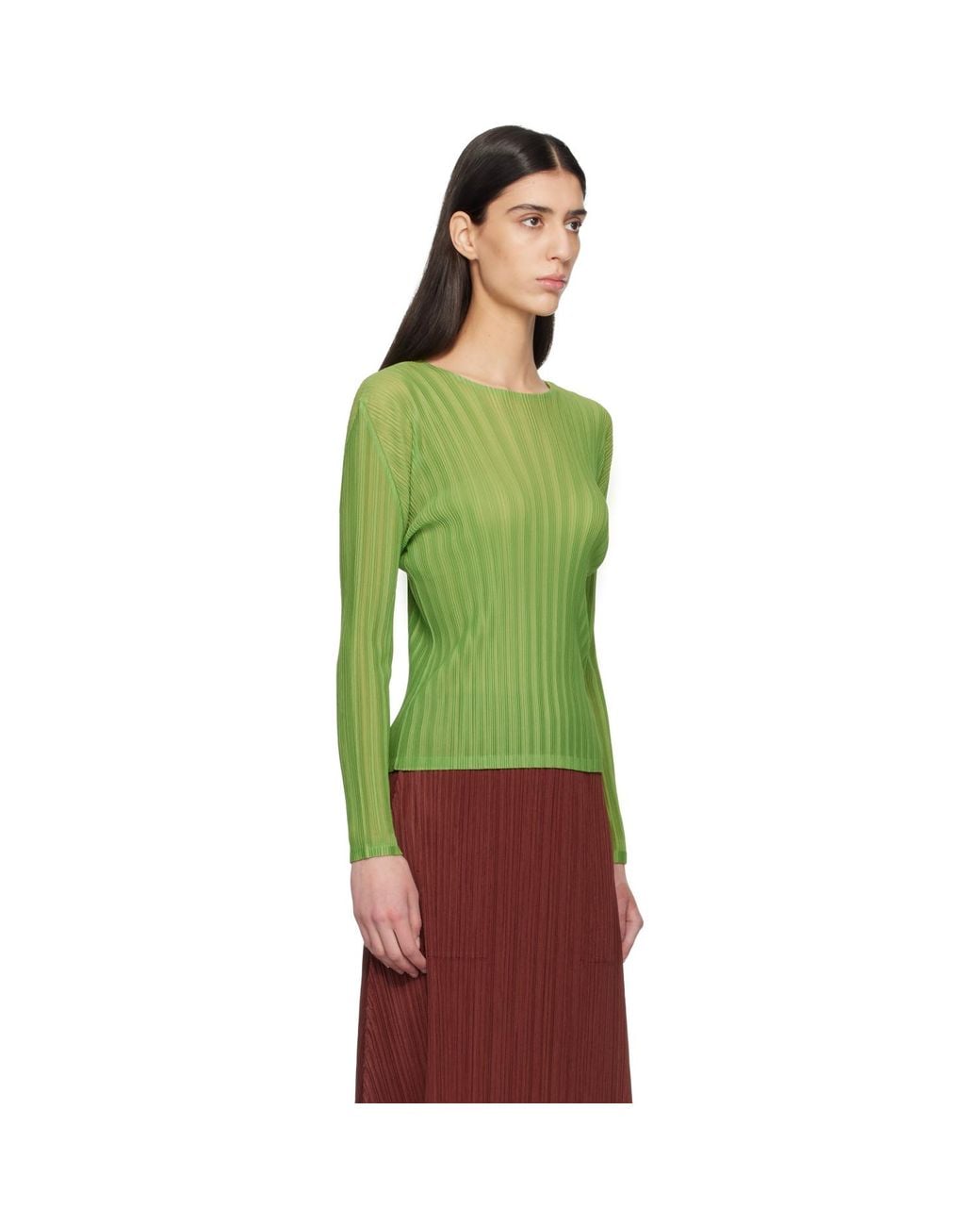 Pleats Please Issey Miyake Green Rib Pleats November Top