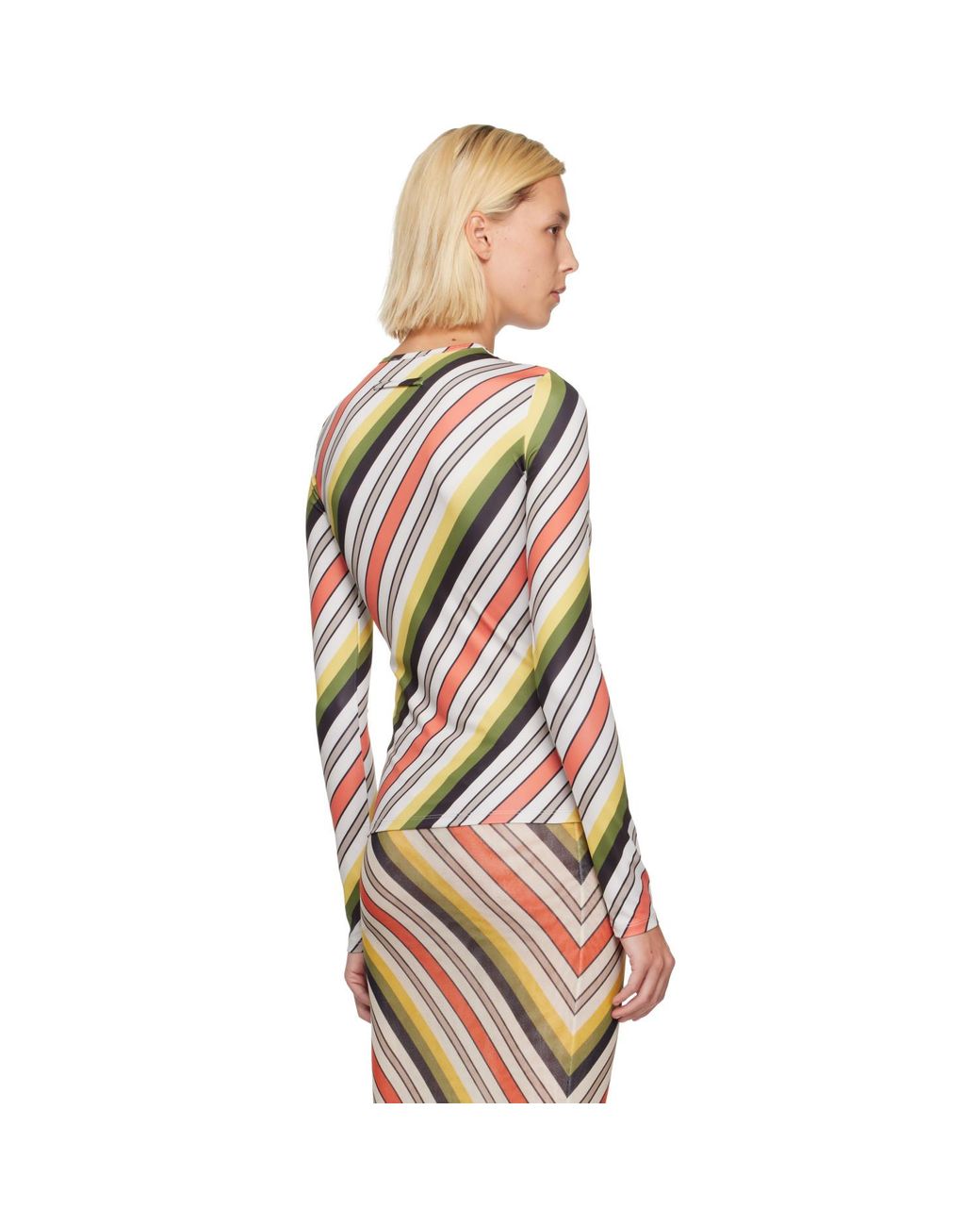 Jean Paul Gaultier Multicolor Jersey Lycra Printed Retro Stripe T-Shirt