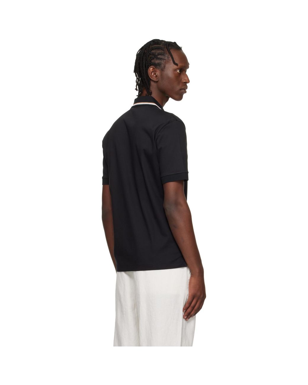 Boss Black Cotton Logo Striped-Collar Slim-Fit Polo for men
