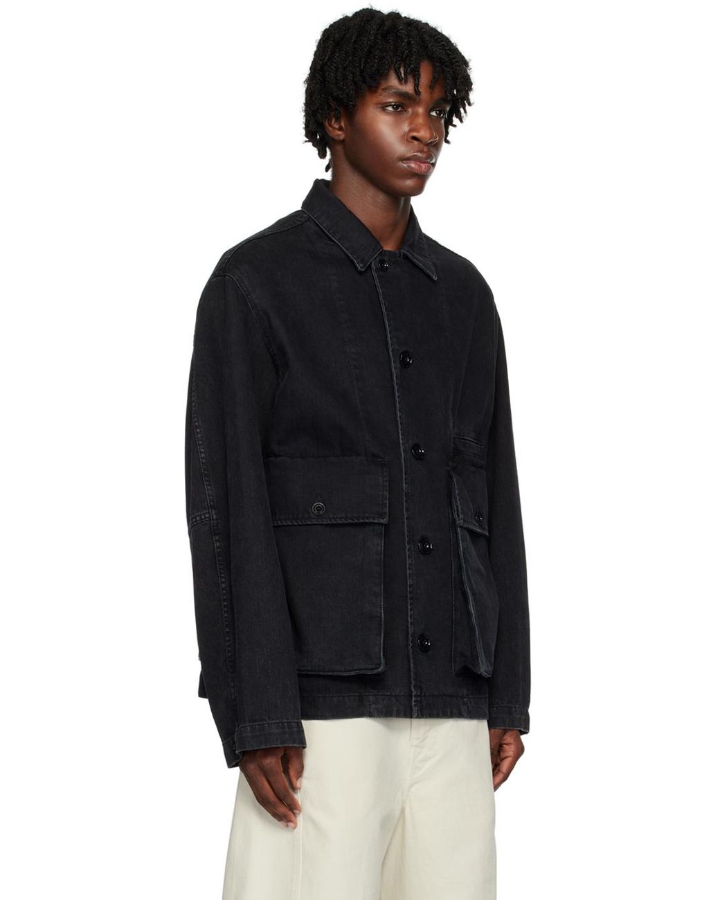 Lemaire Ssense Exclusive Black Boxy Denim Jacket for Men Lemaire Ssense Exclusive Black Boxy Denim Jacket for Men