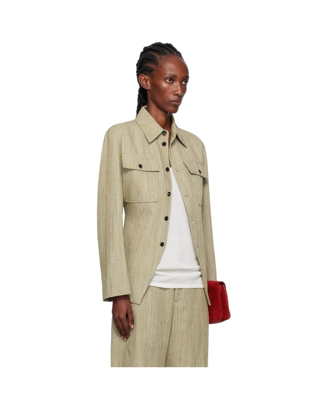Bottega Veneta Multicolor Khaki Viscose Silk Shirt Jacket