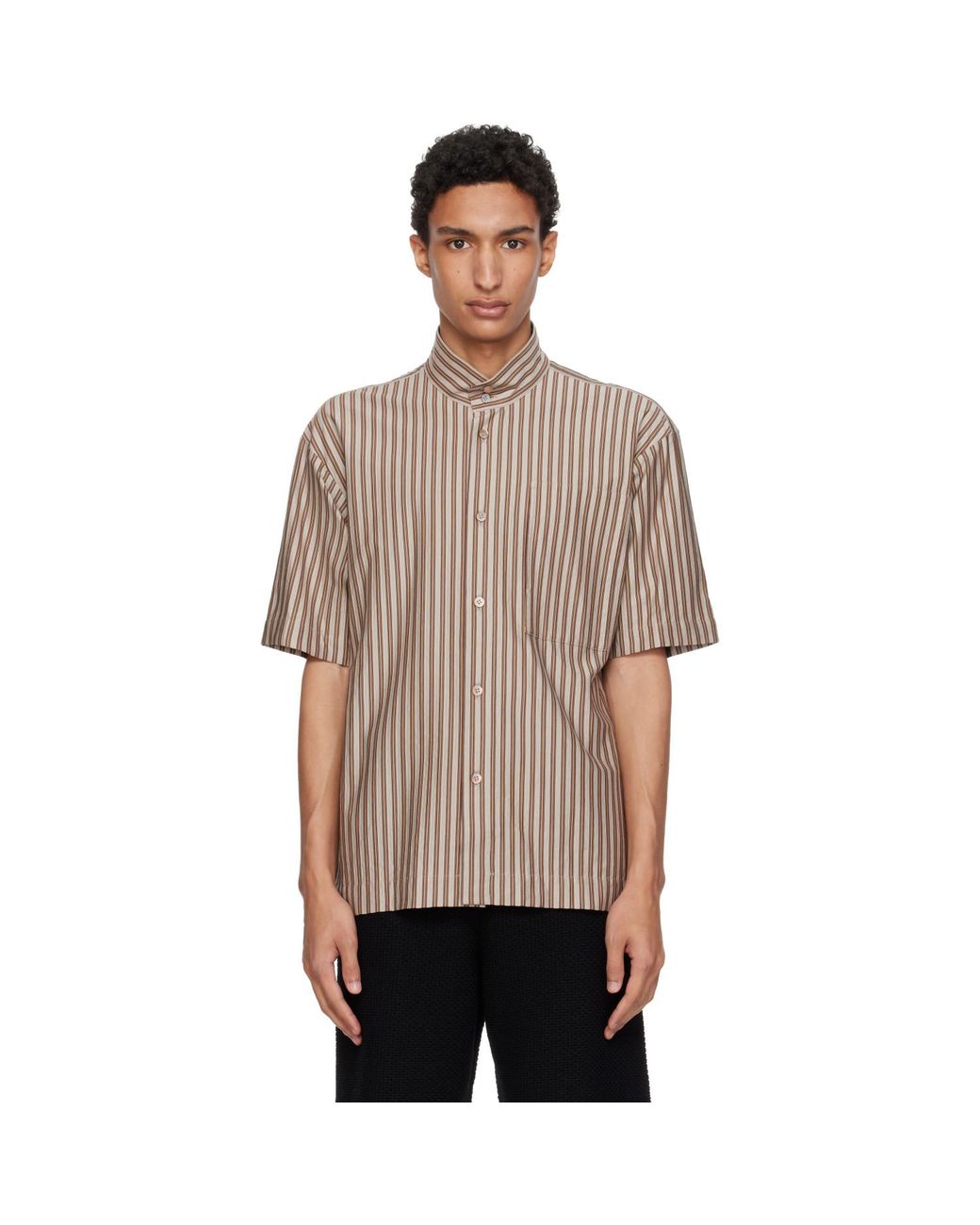 Homme Plissé Issey Miyake Gray Stripe Jersey Shirt for men