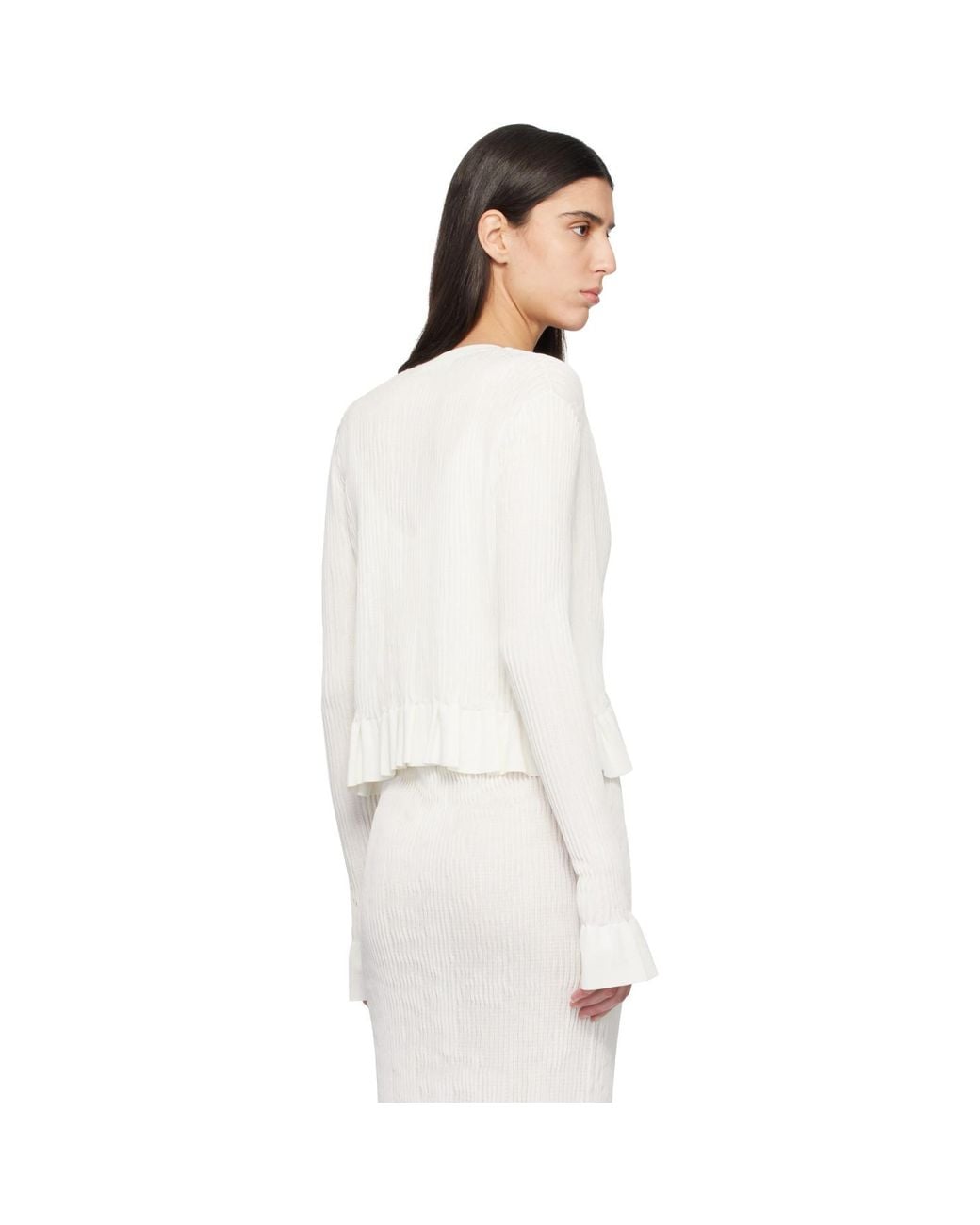 Jil Sander White Off- Long Sleeves Frill Detail Cardigan