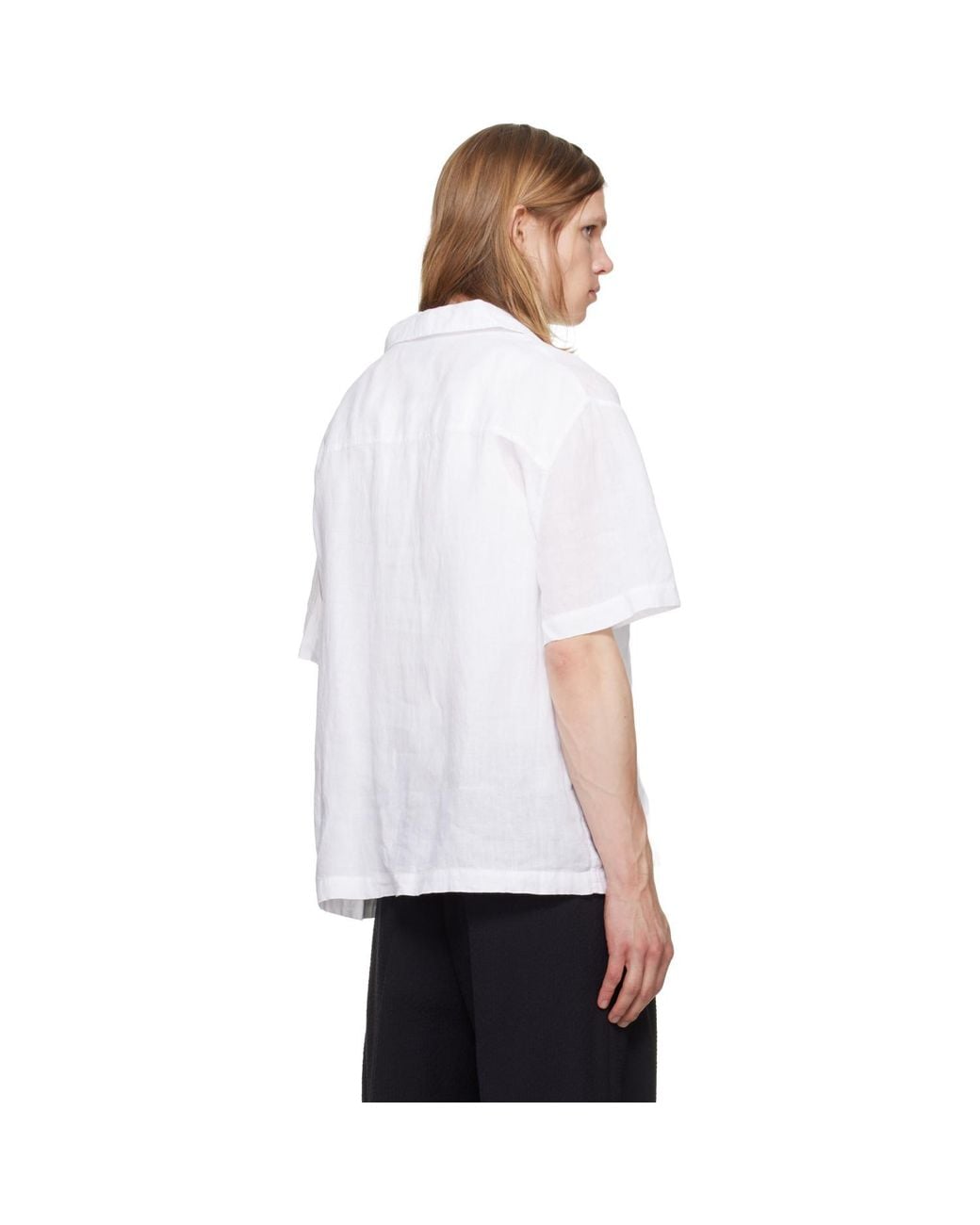 HUGO White Linen Camp Collar Shirt for men