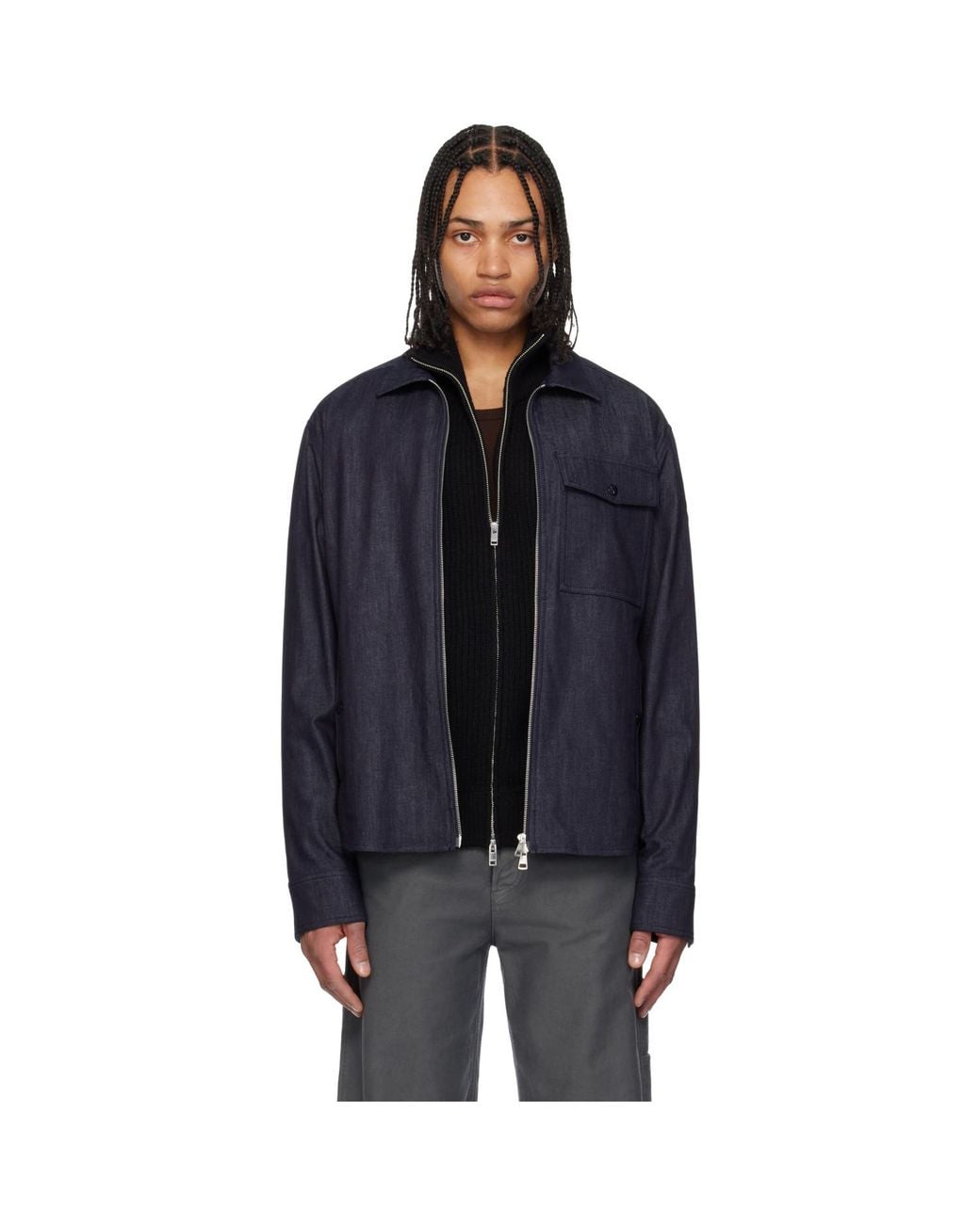 Moncler Black Long Sleeve Zip-Up Denim Jacket for men