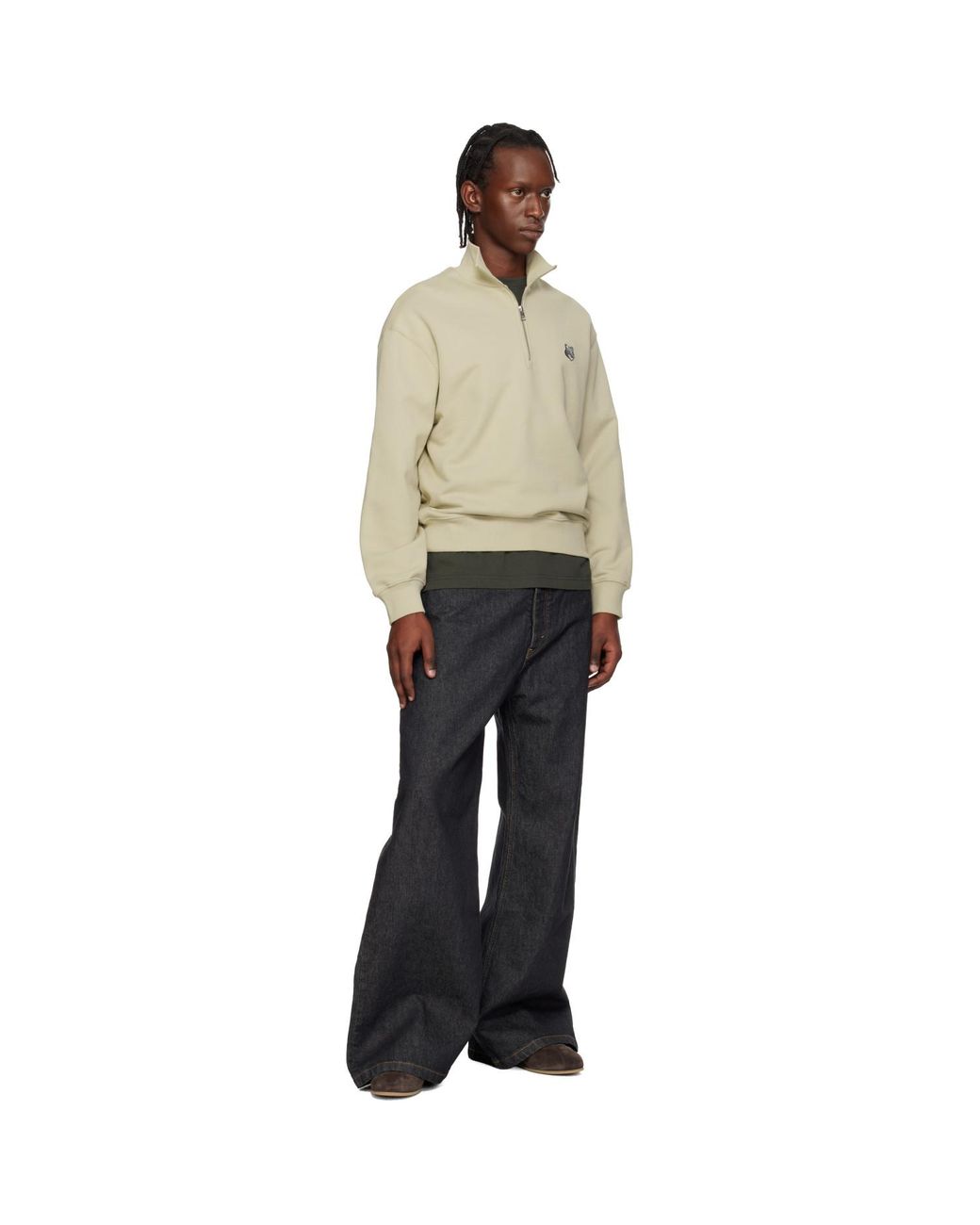 Maison Kitsuné Natural Fox Head Comfort Half Zip Sweatshirt for men