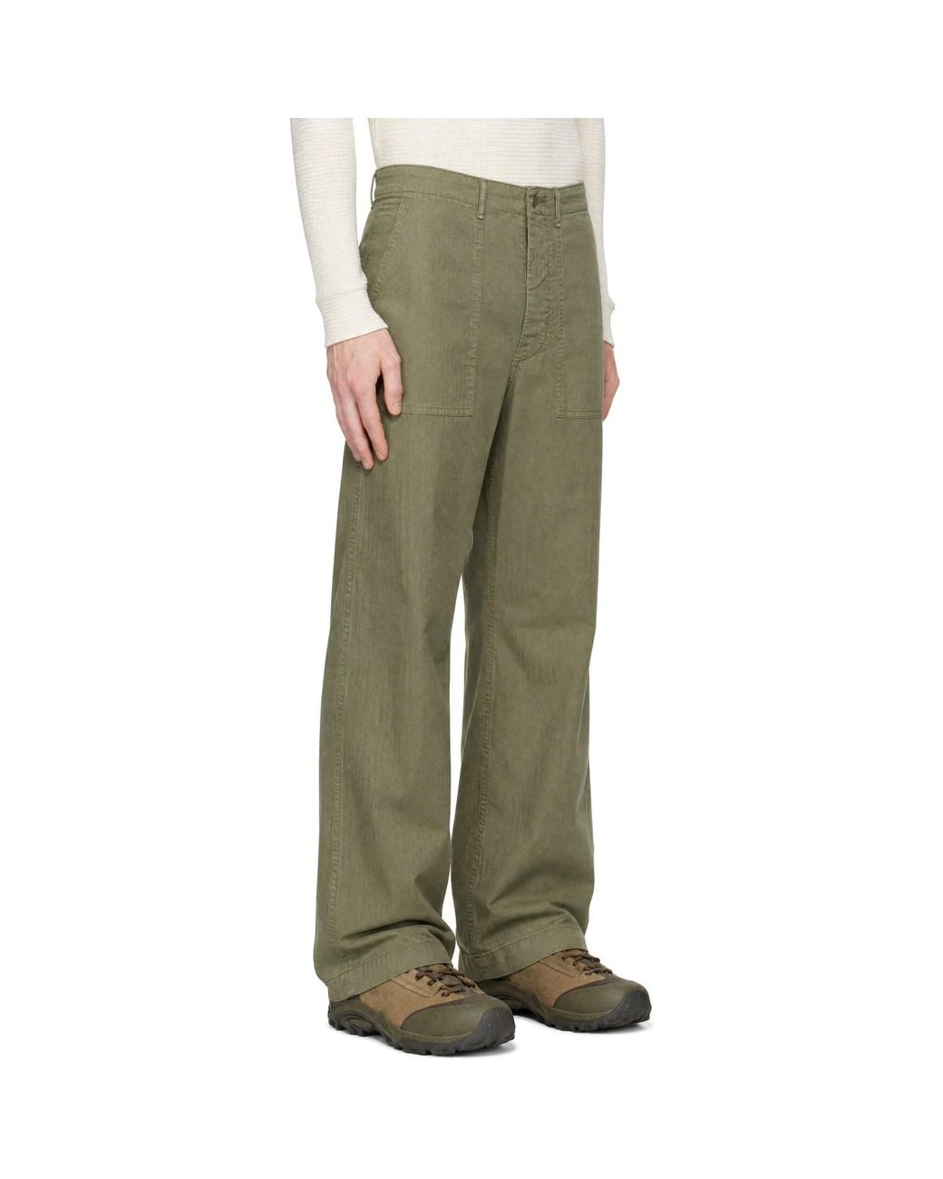 RRL Green Khaki Herringbone Utility Trousers for men