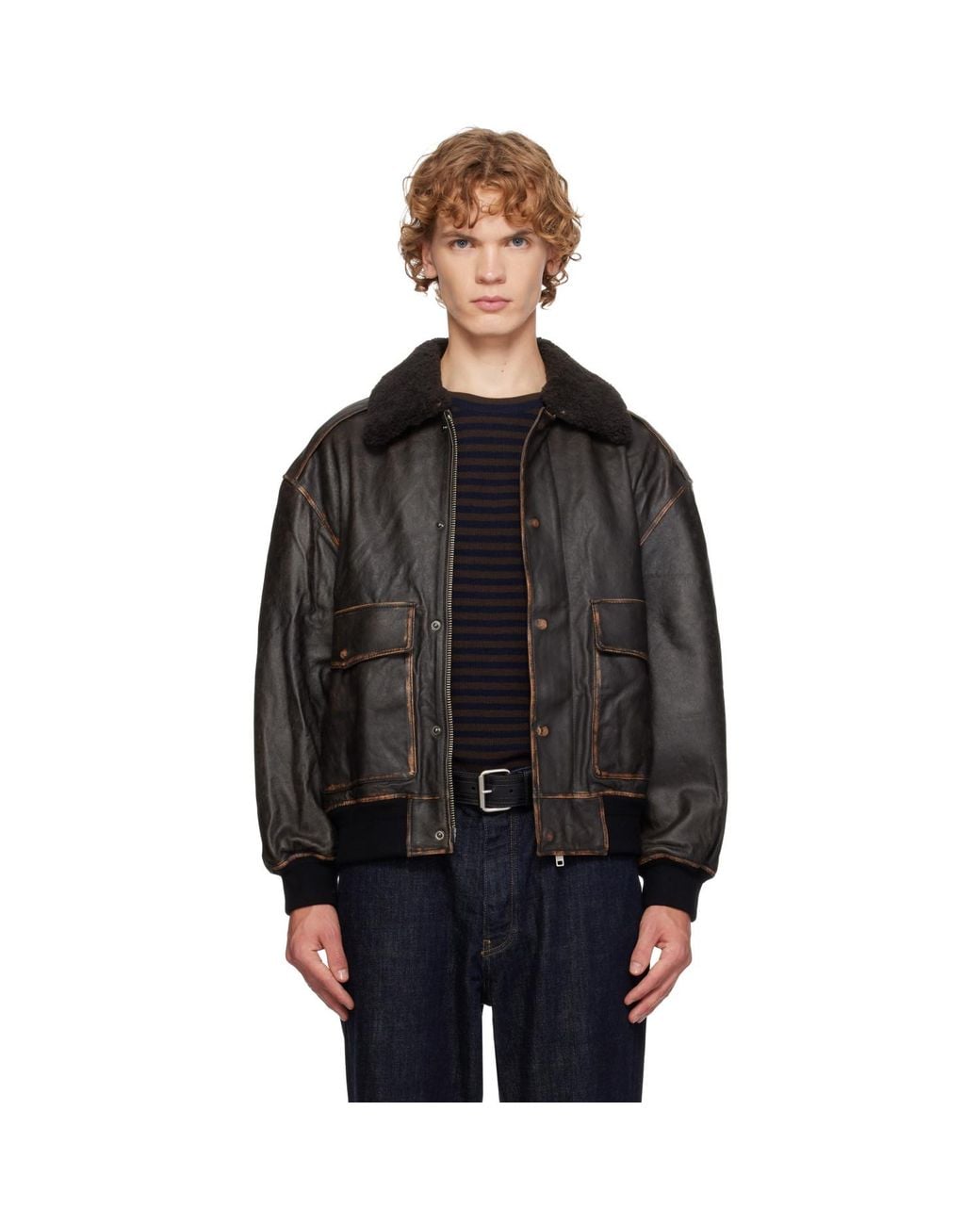 DUNST Black Detachable A-2 Leather Jacket for men