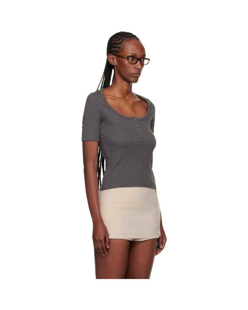 Courreges Black Buttoned 90's Rib T-Shirt