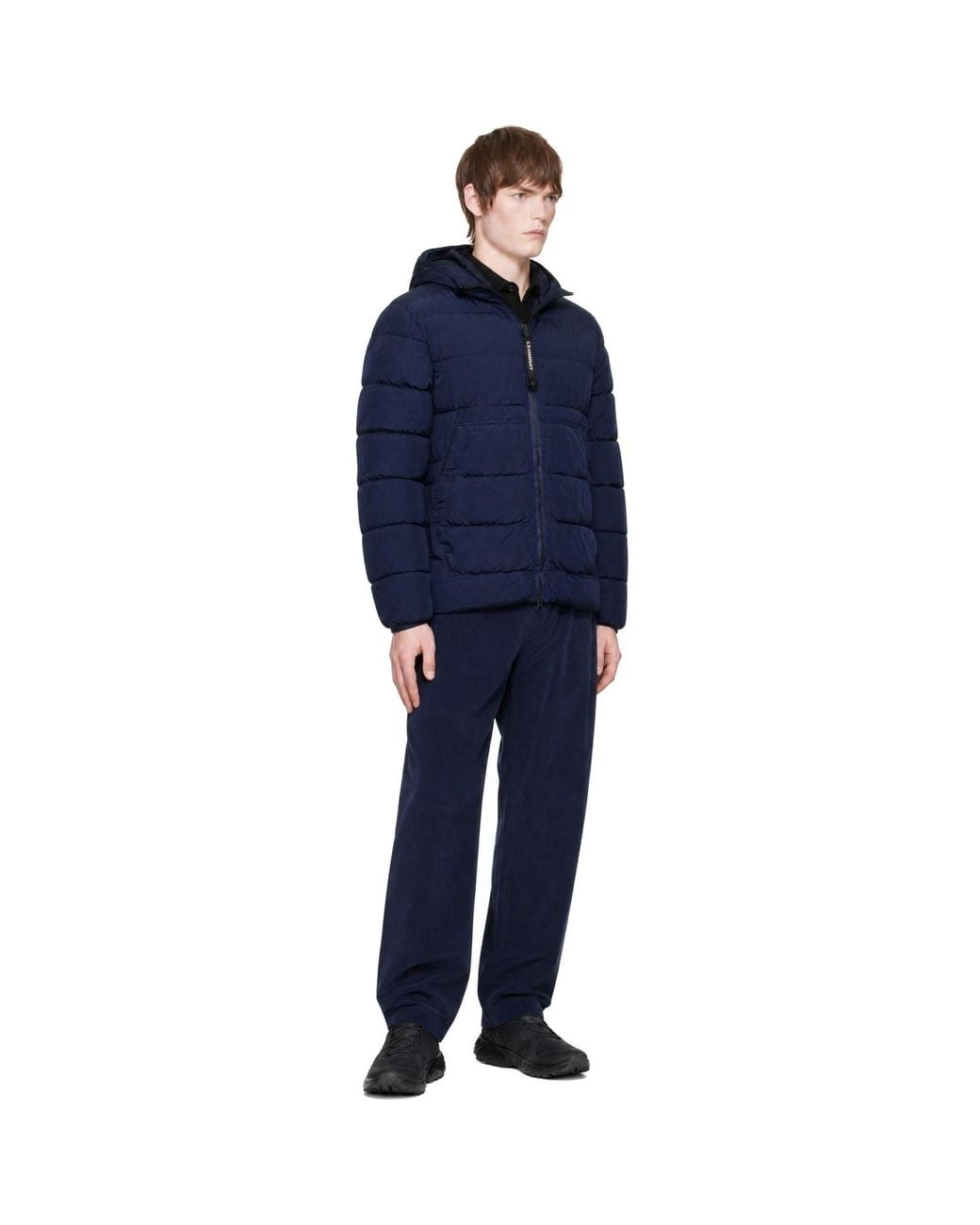 C P Company Blue Chrome-R Goggle Down Jacket for men