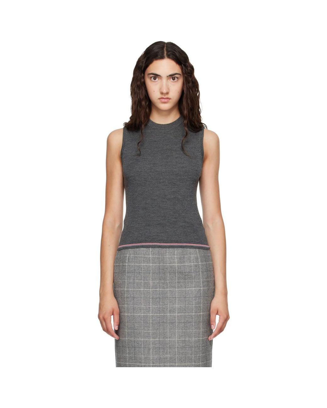Thom Browne Gray Merino Wool Rwb Stripe Tank Top