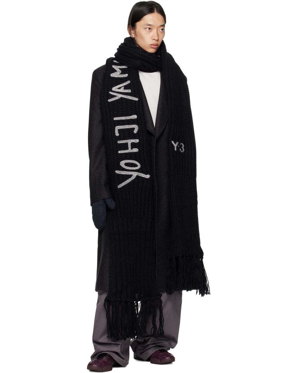 Y-3 Oversized Chunky Knit Scarf in Black for Men | Lyst
