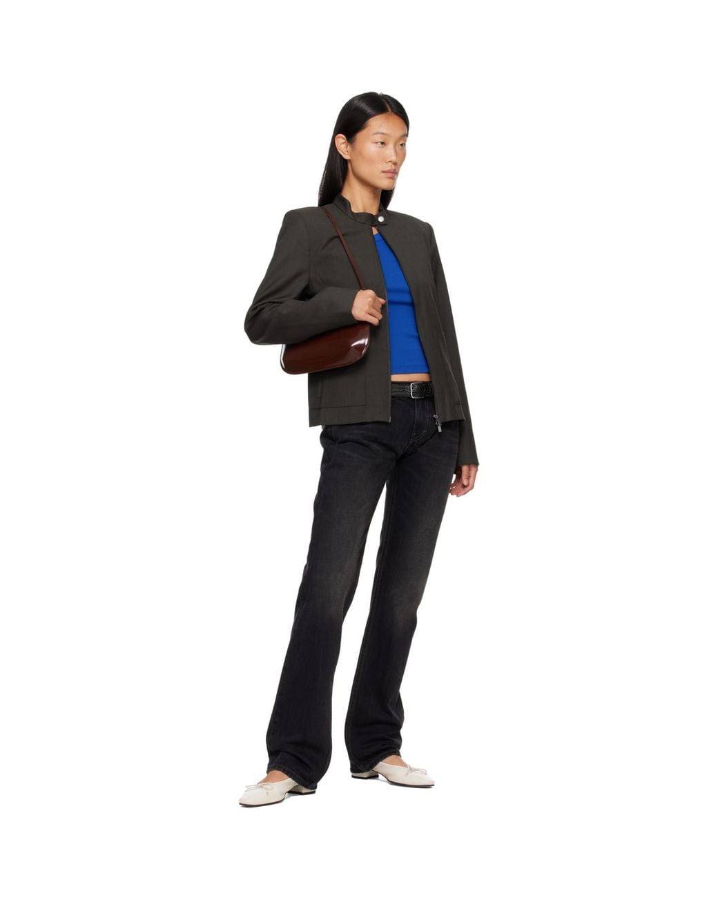 Frankie Shop Black Toni Croc Patent Leather Belt