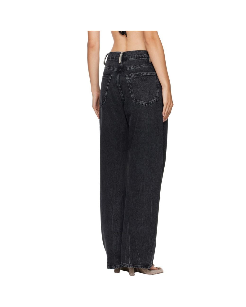 Alexander Wang Blue Crystal Hotfix Belt Loop Mid-Rise Relaxed Jeans