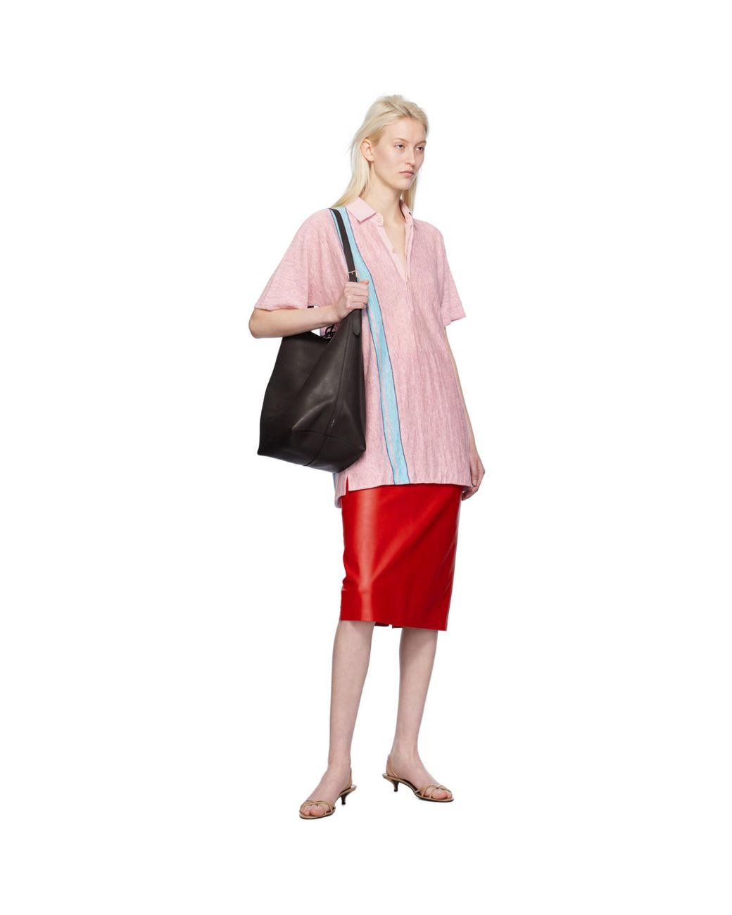 The Row Red Bartellette Leather Midi Skirt