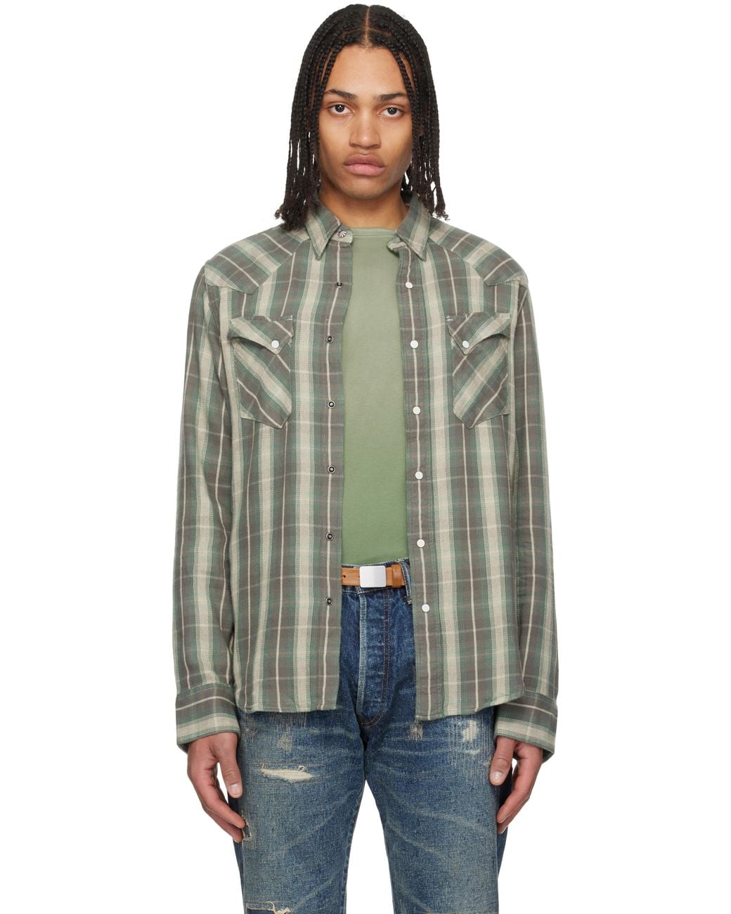 Lemaire Cotton Twill Western Shirt In Ivory White