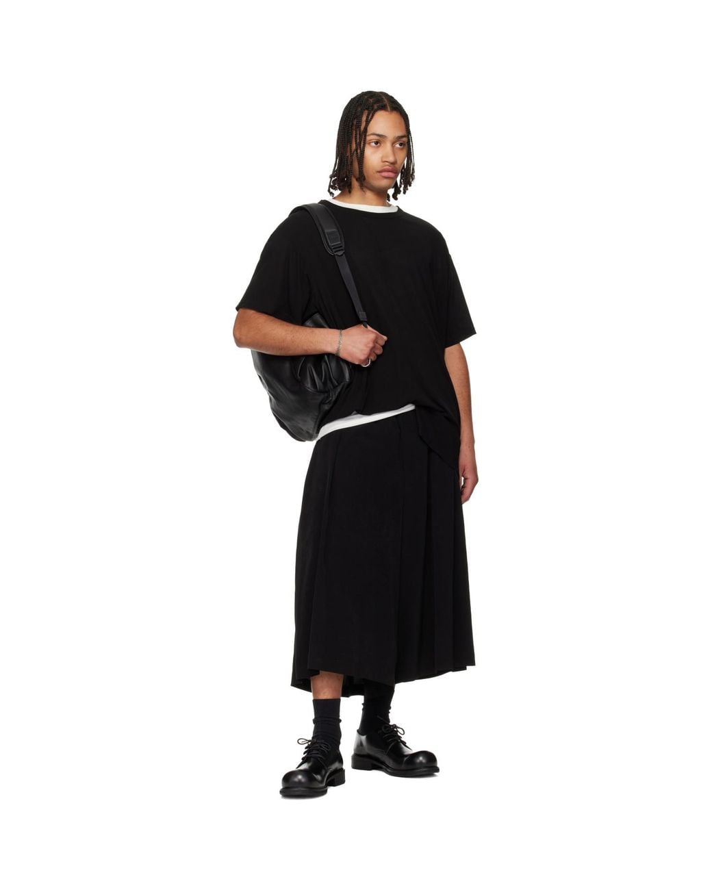 Yohji Yamamoto Black Asymmetric Short Sleeve T-Shirt for men