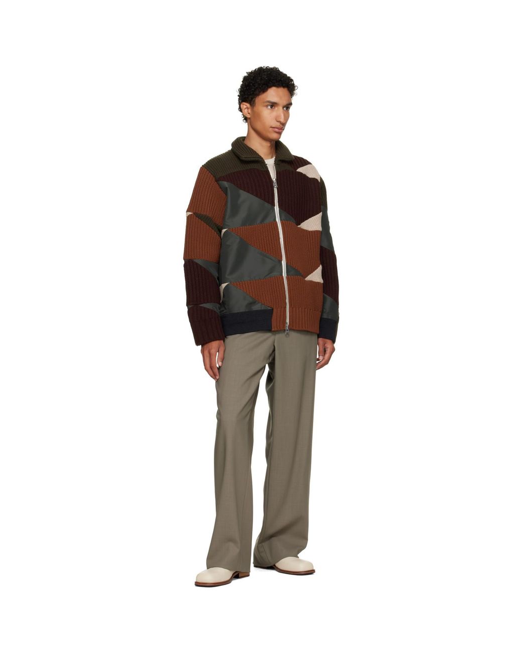 Sacai Brown Khaki & A.P.C. Edition Quilts Knit Blouson Jacket for men
