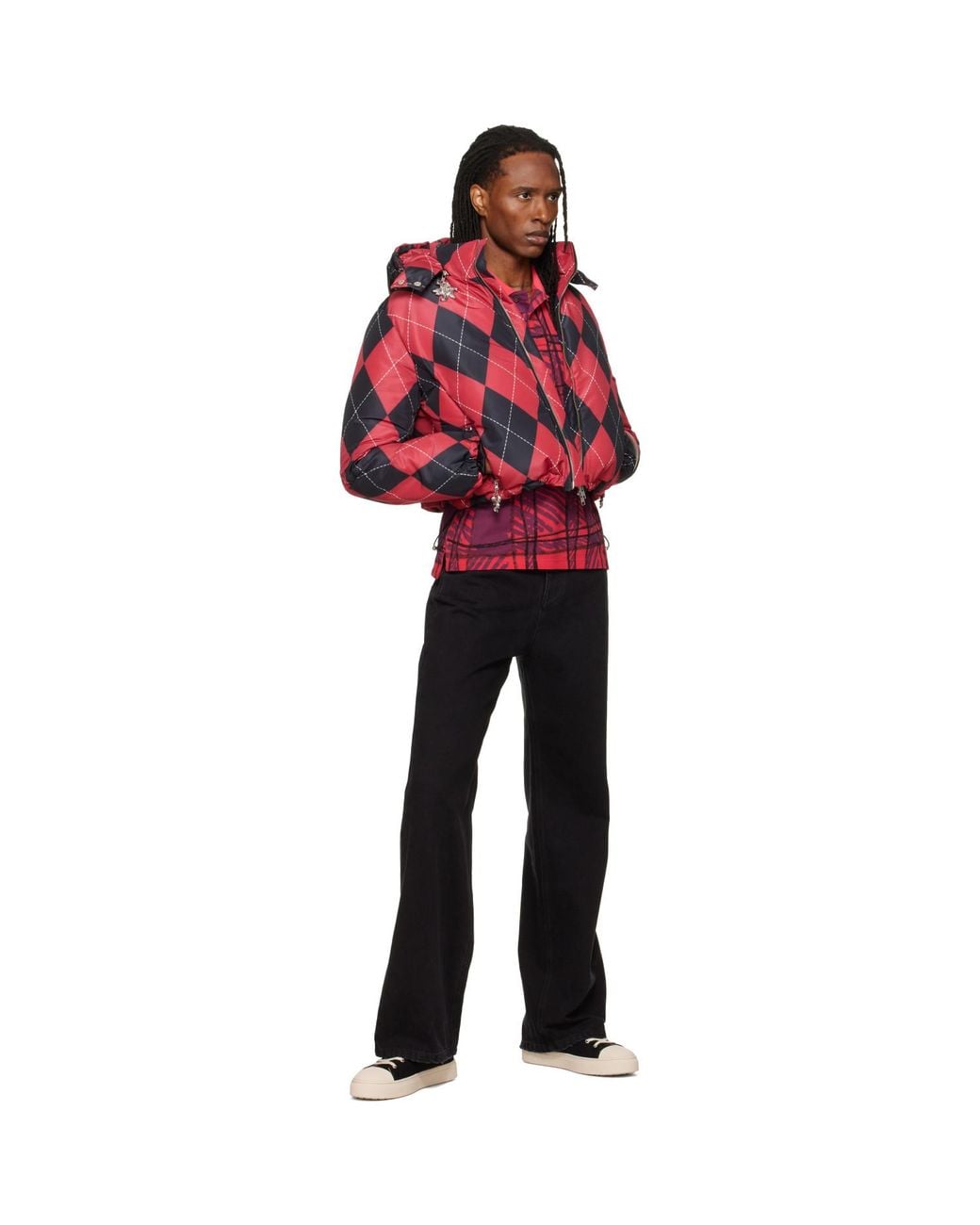 Chopova Lowena Red Argyle Puffer Jacket for men