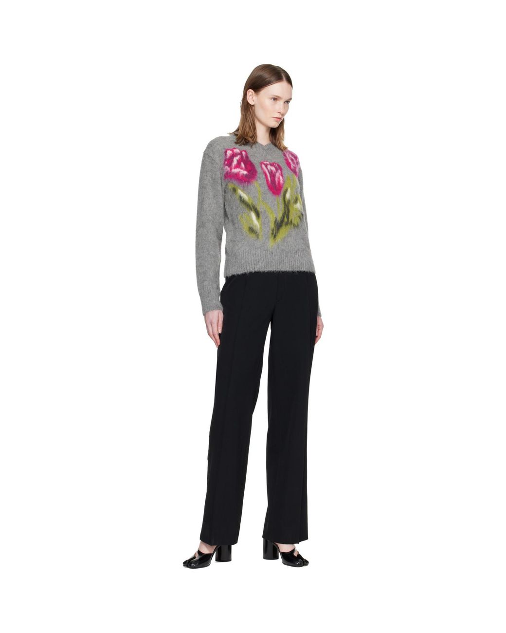 Maison Margiela Gray Brushed Alpaca V-Neck Sweater
