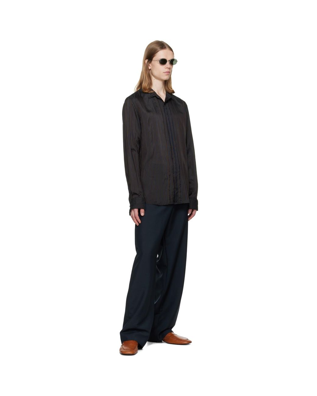 Dries Van Noten Black Striped Pintuck Shirt for men