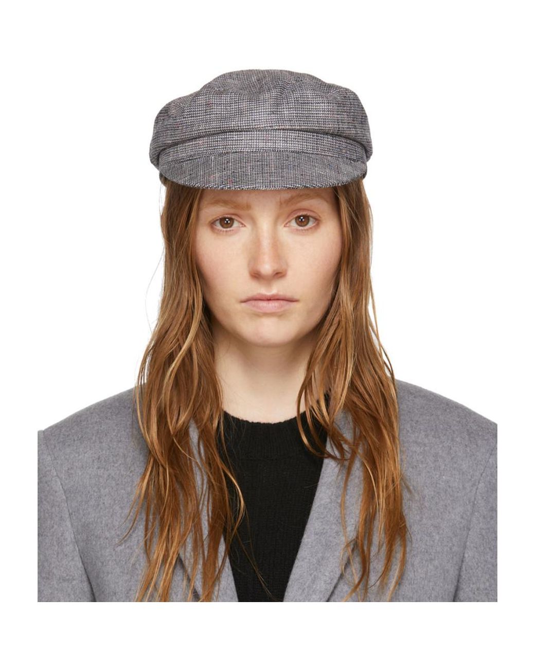 Isabel Marant Linen Grey Check Evie Cap in Gray - Save 37% - Lyst