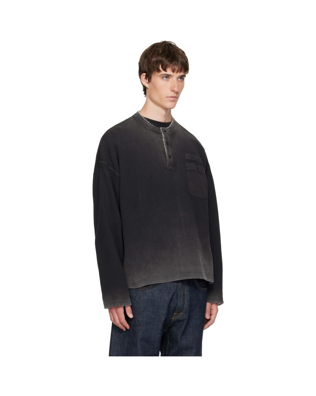 Represent Black Heavyweight Henley for men