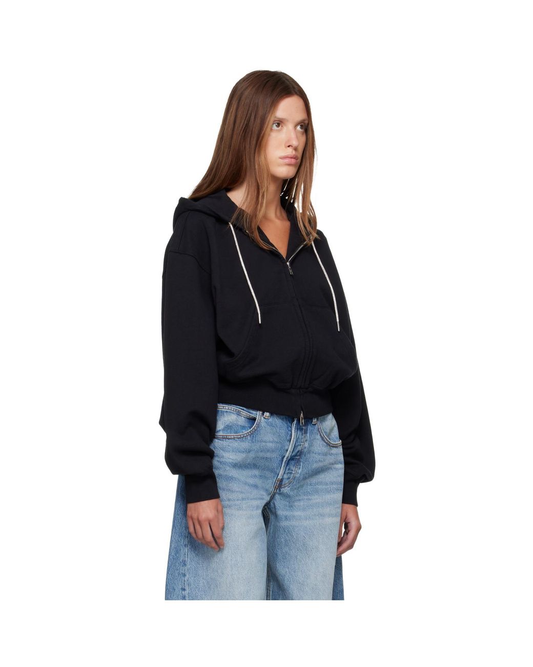 Alexander Wang Black Rhinestone Drawcord Zip-Up Hoodie