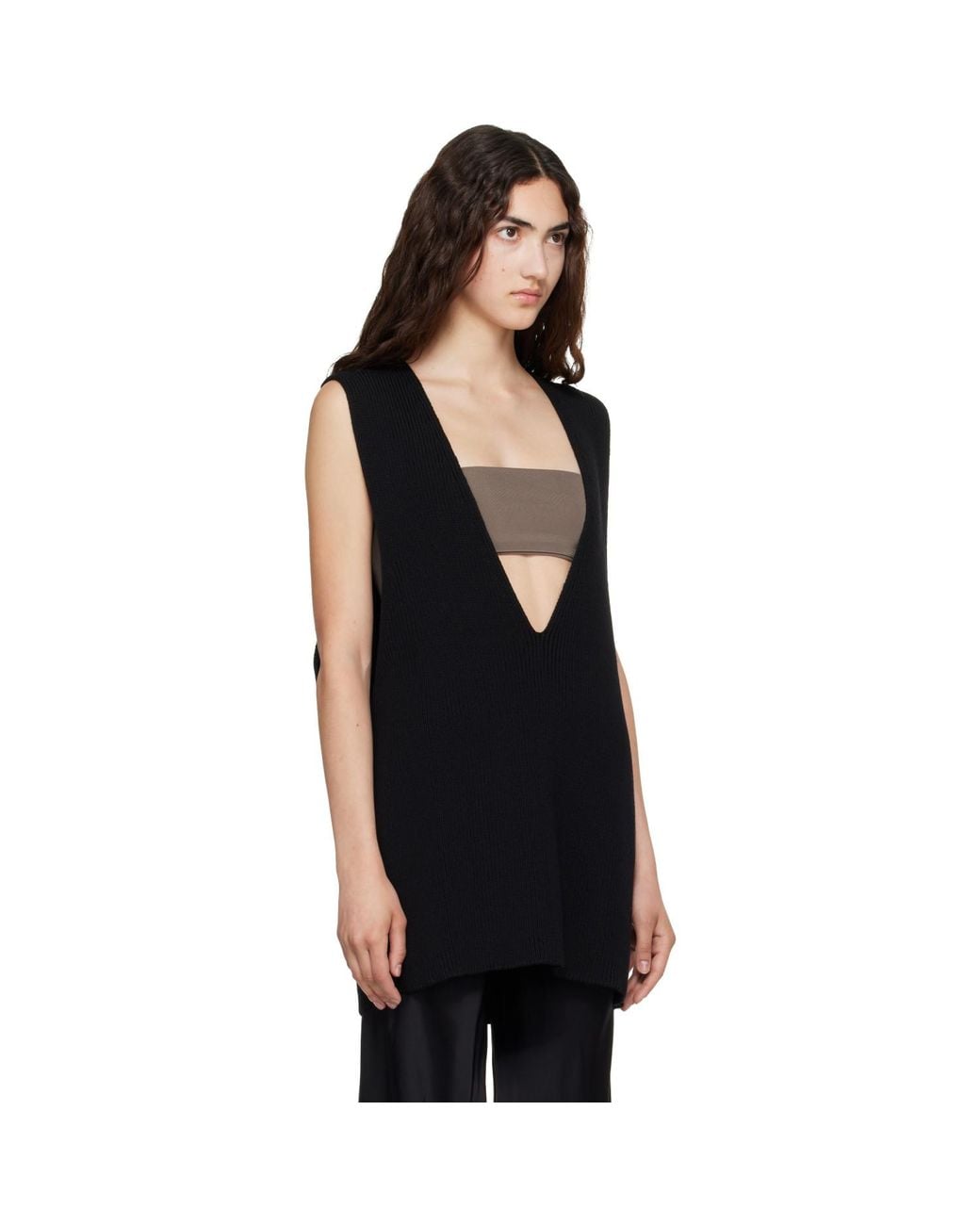 Rick Owens Black Tower Wool Knit V Neck Vest