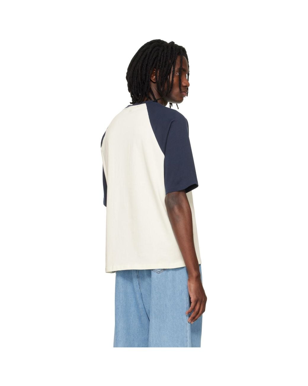 AMI Blue Cotton Ami De Coeur Knitted Patch T-Shirt for men
